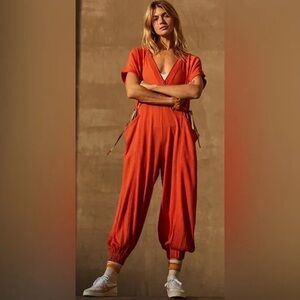 FP Movement by Free People Rust Orange V-Neck Jumpsuit